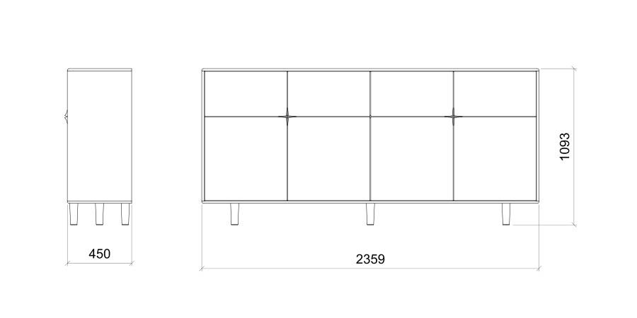 Highboard 4-deurs - Theuns Eiken meubels